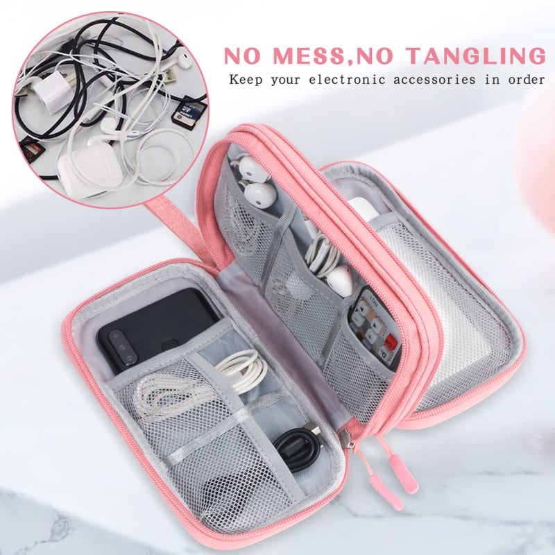 FYY Electronic Organizer  Electronic Accessories Carry Case Portable Waterproof Pouch Double Layers Storage Bag for Travel Cable  Cord  Charger  Phone  Earphone  Medium Size  Pink - Image 5